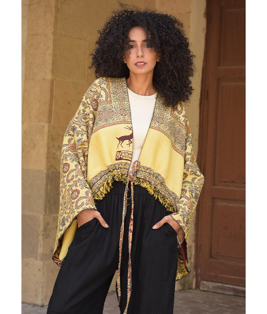 Red & Yellow Wool Double-Face Heritage Bolero