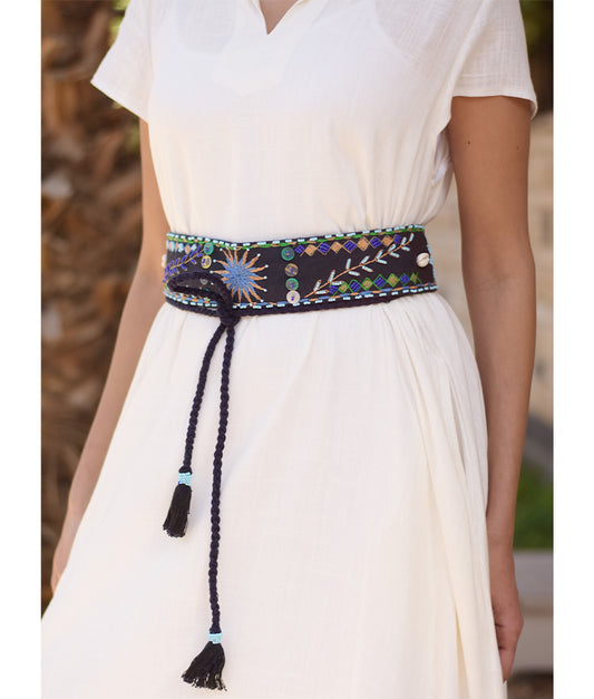 Black Saint Catherine Embroidered Thin Belt