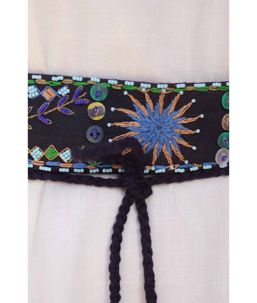 Black Saint Catherine Embroidered Thin Belt handmade in Egypt & available at Jozee Boutique.