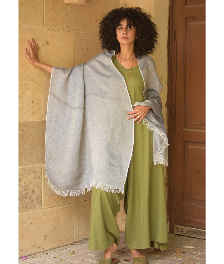 Light Grey Loomwoven Linen Shawl handmade in Egypt & available at Jozee Boutique.handmade in Egypt & available at Jozee Boutique.