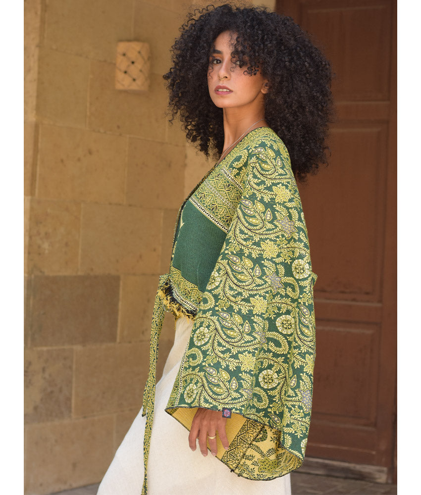 Green & Yellow Wool Double-Face Heritage Bolero
