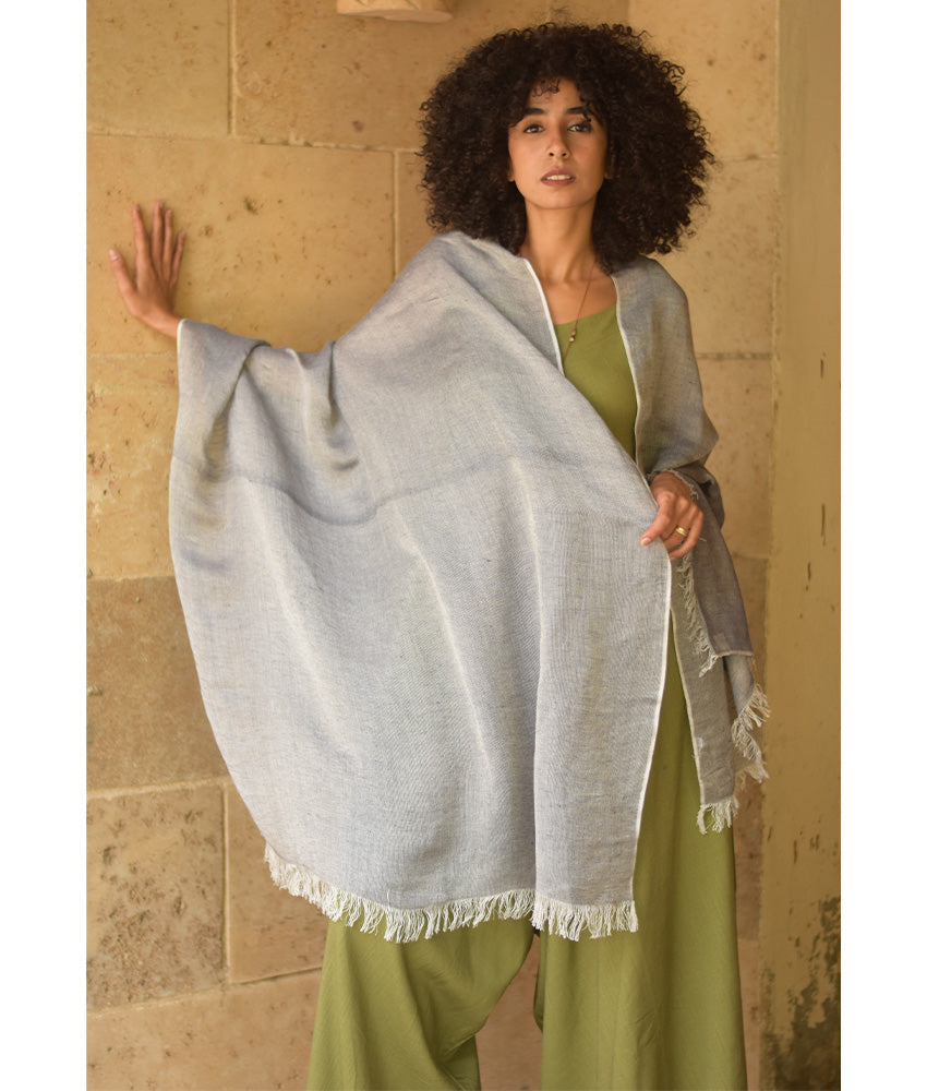 Light Grey Loomwoven Linen Shawl handmade in Egypt & available at Jozee Boutique.handmade in Egypt & available at Jozee Boutique.