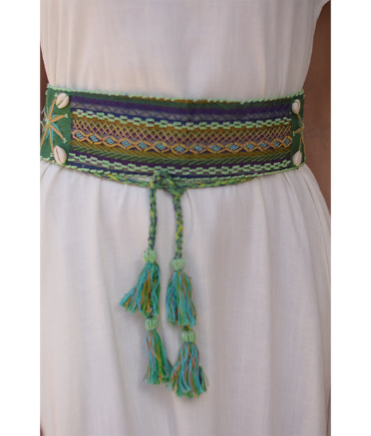 Green Saint Catherine Embroidered Wide Belt handmade in Egypt & available at Jozee Boutique.