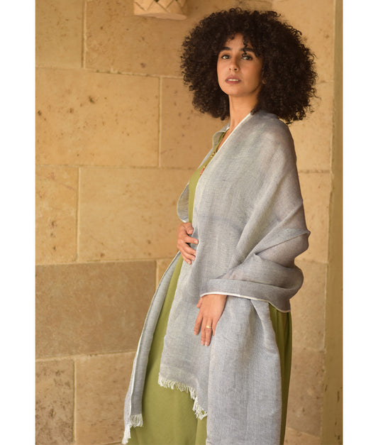 Light Grey Loomwoven Linen Shawl handmade in Egypt & available at Jozee Boutique.handmade in Egypt & available at Jozee Boutique.