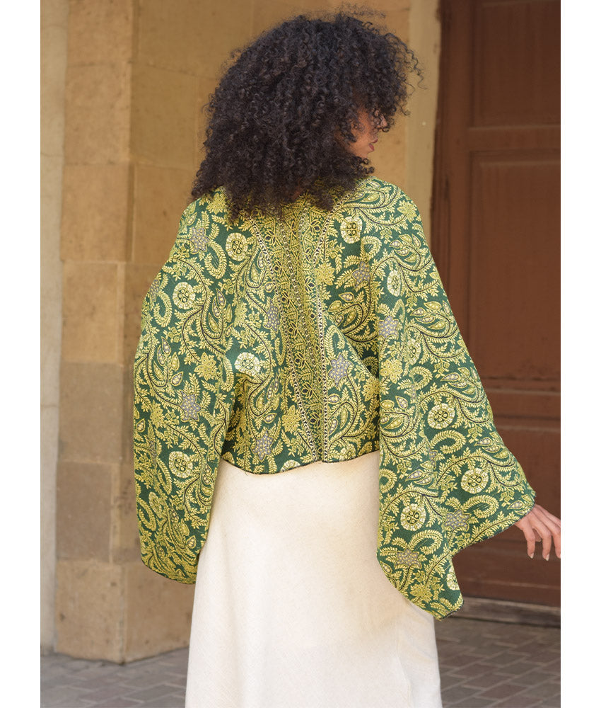 Green & Yellow Wool Double-Face Heritage Bolero