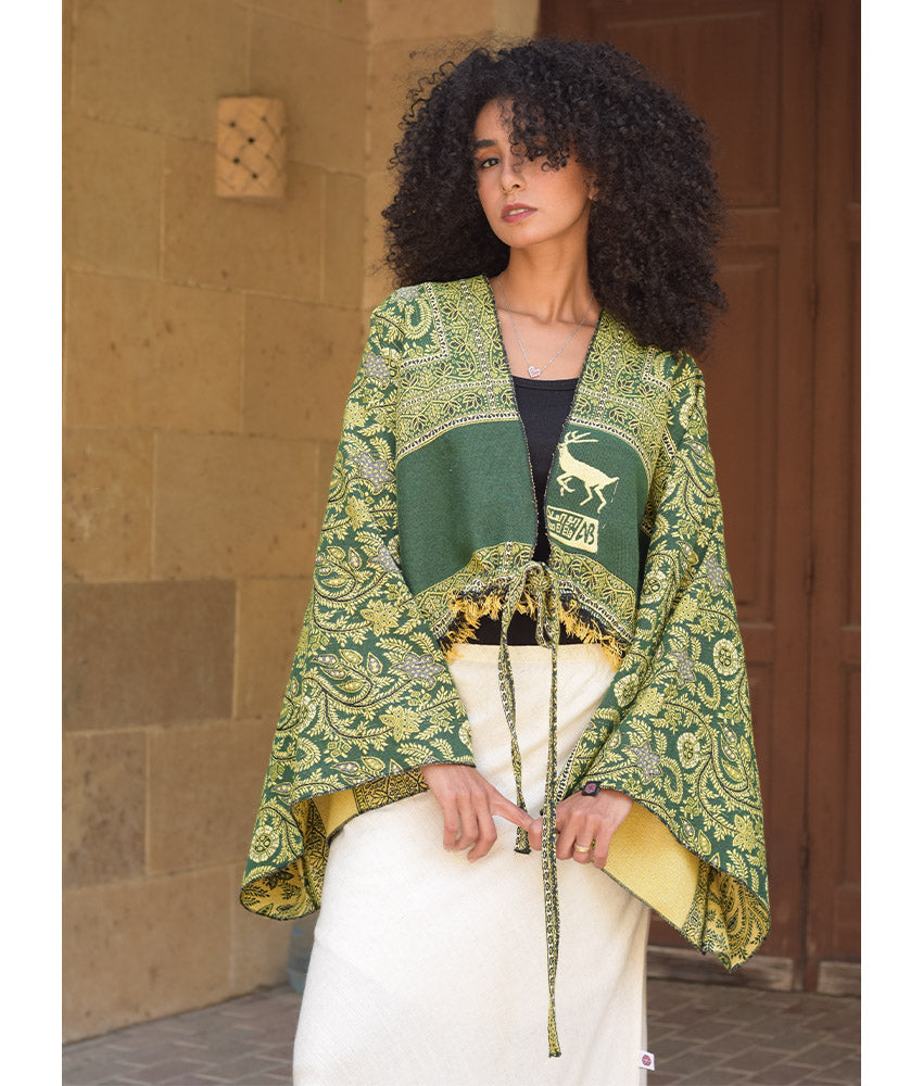Green & Yellow Wool Double-Face Heritage Bolero