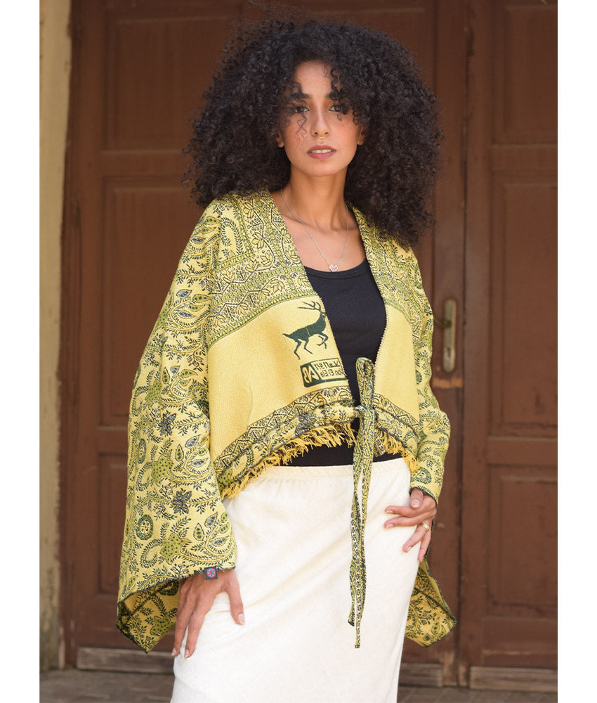 Green & Yellow Wool Double-Face Heritage Bolero