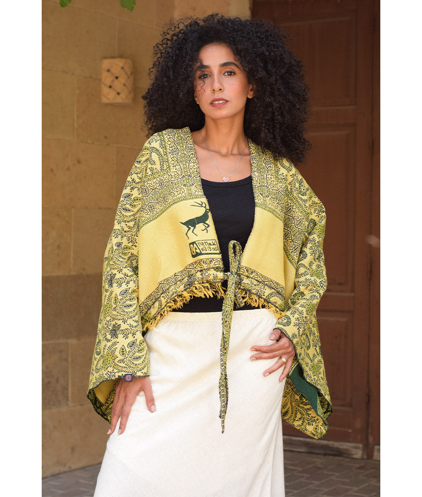 Green & Yellow Wool Double-Face Heritage Bolero