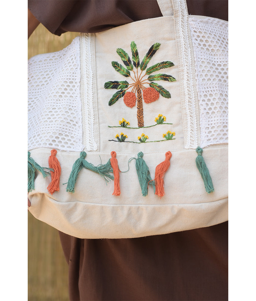 Off White Embroidered Hand Bag