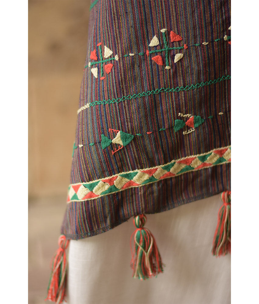Brown Silk & Cotton Siwa Embroidered Shawl Handmade in Egypt & available at Jozee Boutique