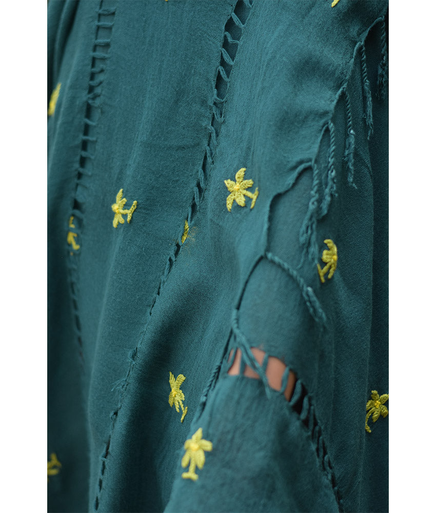 Teal Handwoven Viscose Shawl with Hand Embroideries Handmade in Egypt & available at Jozee Boutique