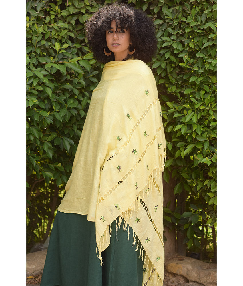 Light Beige Handwoven Viscose Shawl with Hand Embroideries Handmade in Egypt & available at Jozee Boutique