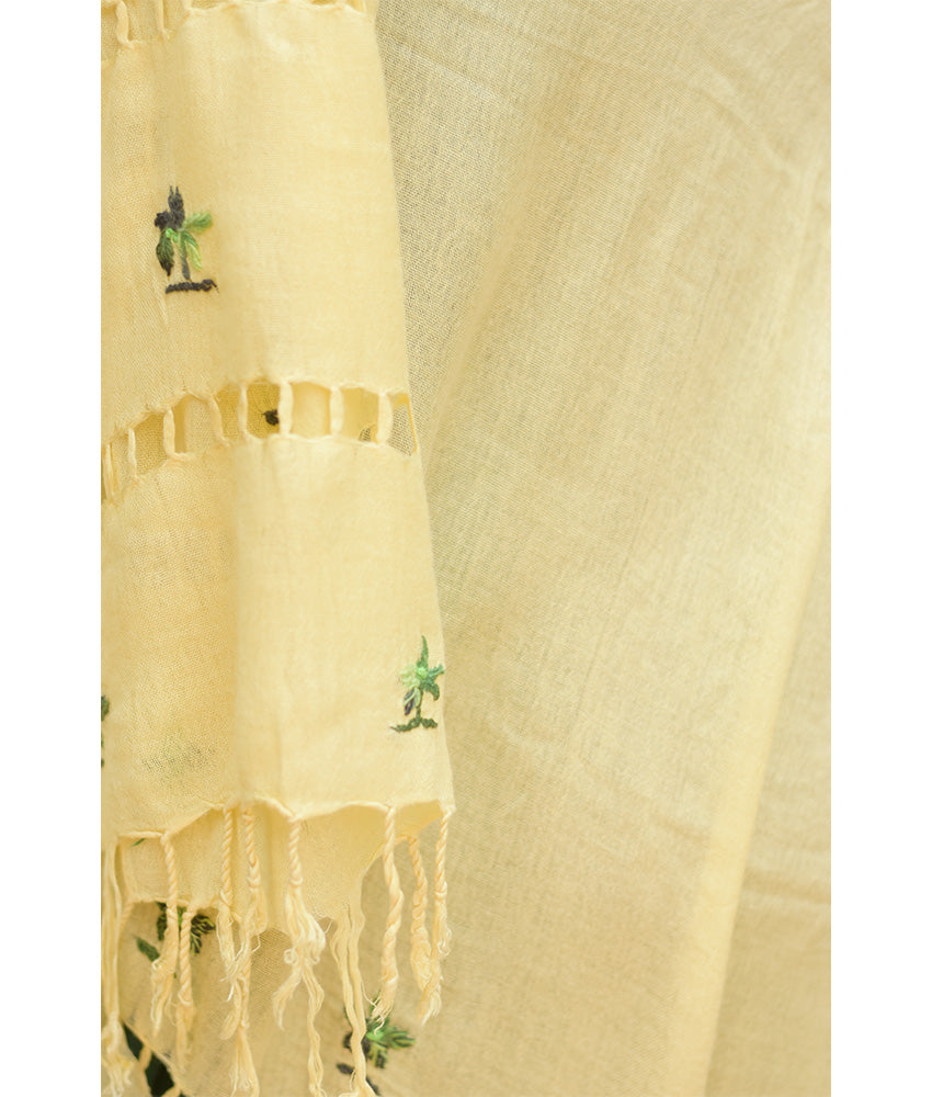 Light Beige Handwoven Viscose Shawl with Hand Embroideries Handmade in Egypt & available at Jozee Boutique