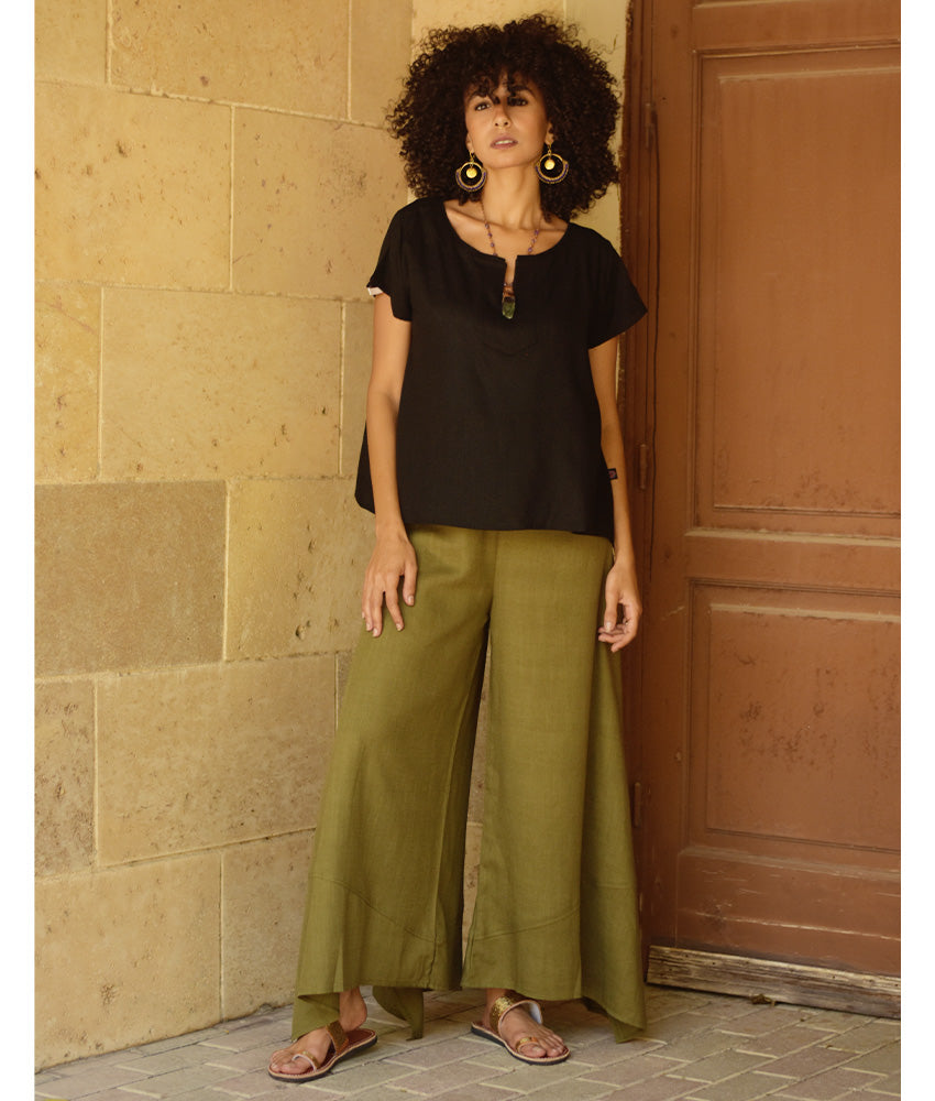 Black Linen Relaxed Top handmade in Egypt & available at Jozee boutique