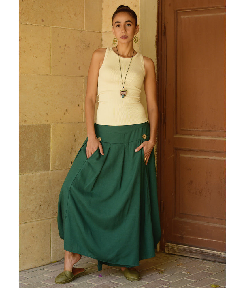Emerald Green Draped Maxi Skirt handmade in Egypt & available in Jozee boutique
