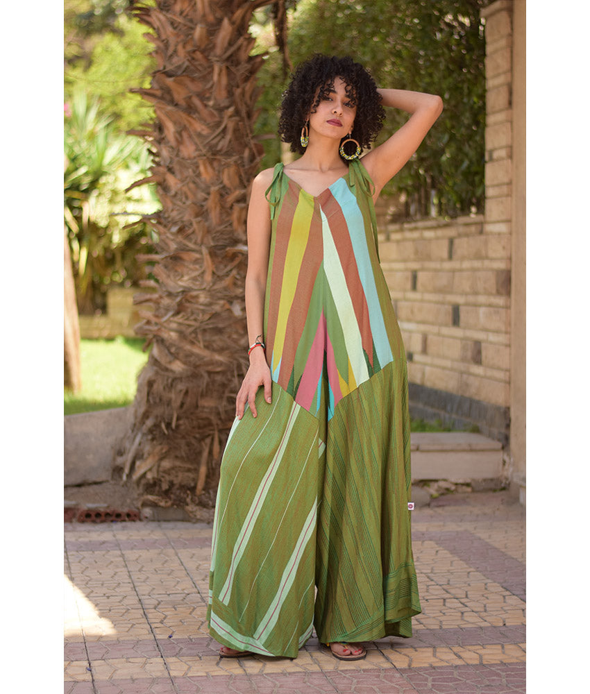 Multicolored Flowy Jumpsuit/Dress handmade in Egypt & available at Jozee boutique