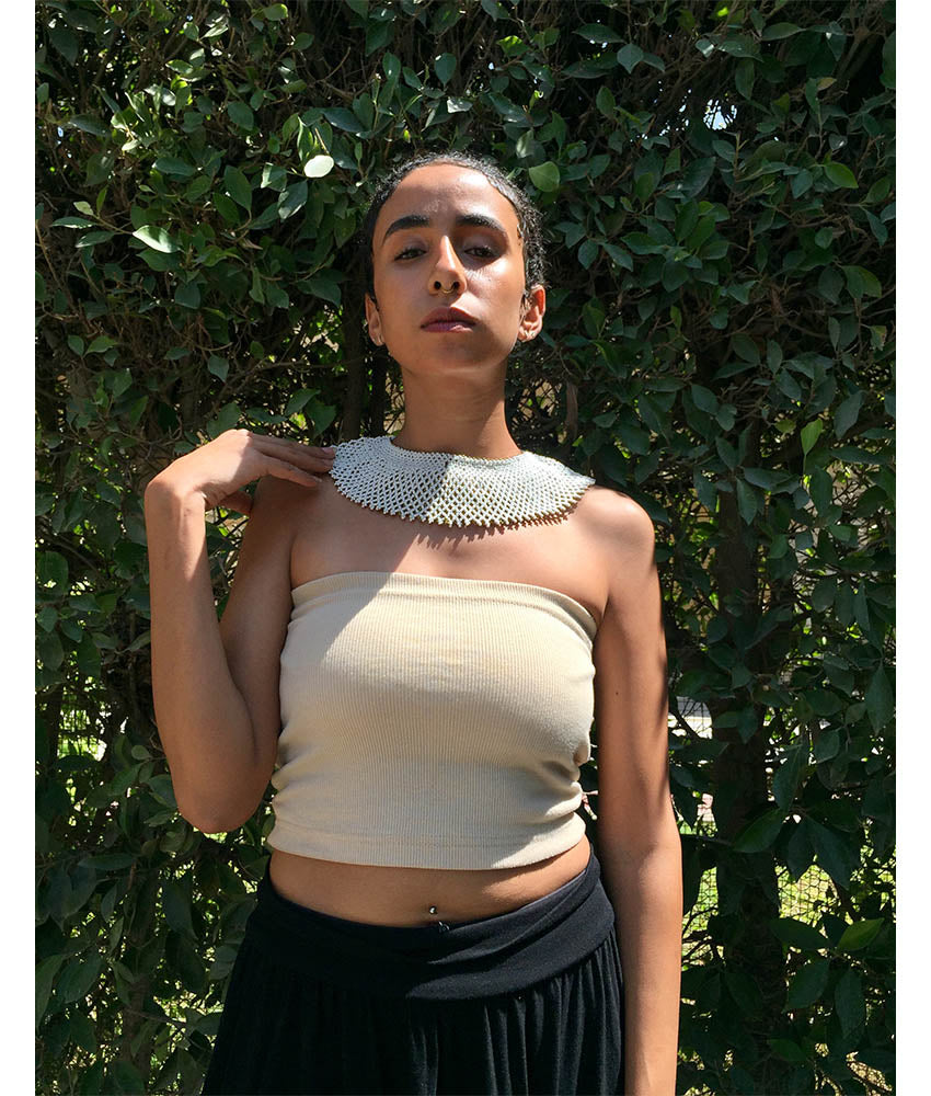 White & Gold Double Layer French Loom Beaded Necklace handmade in Egypt & available at Jozee Boutique.