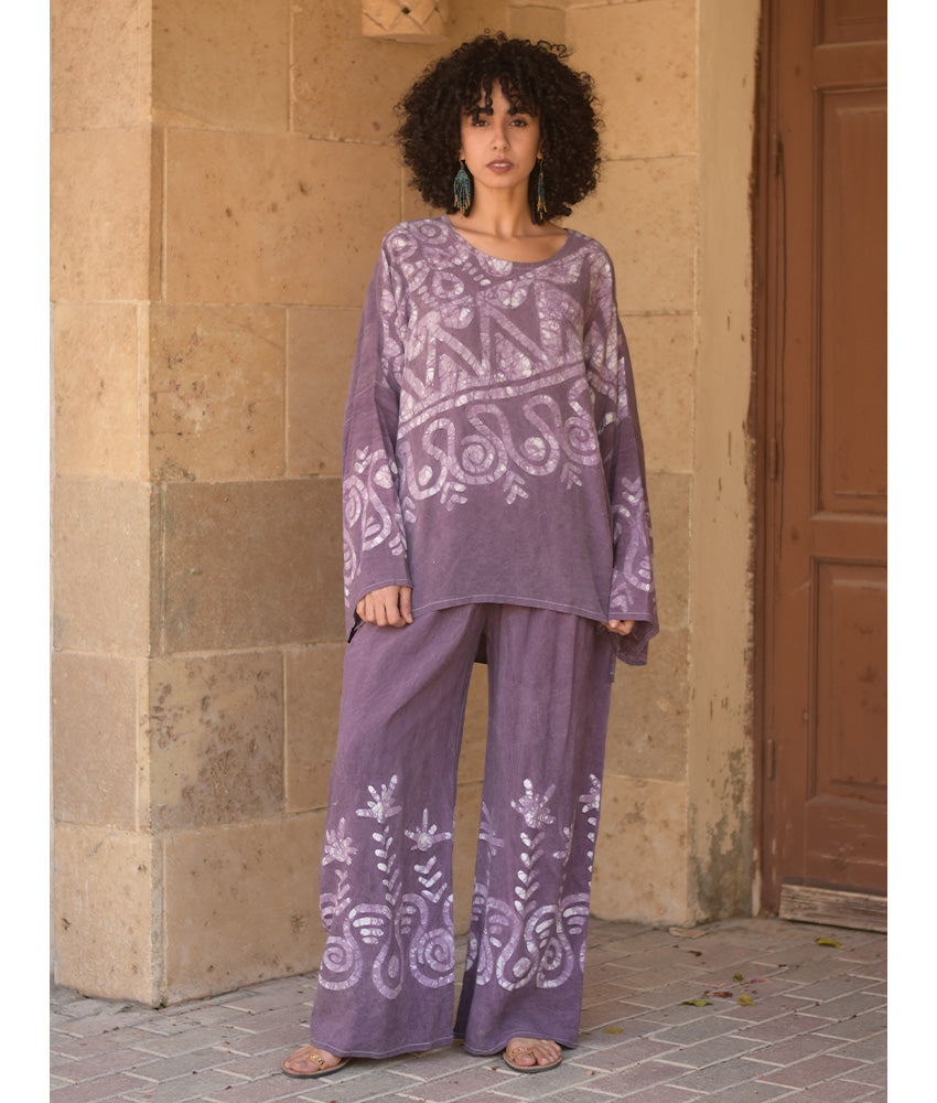 Purple Batik Dyed Doodle Set Handmade in Egypt & available at Jozee Boutique