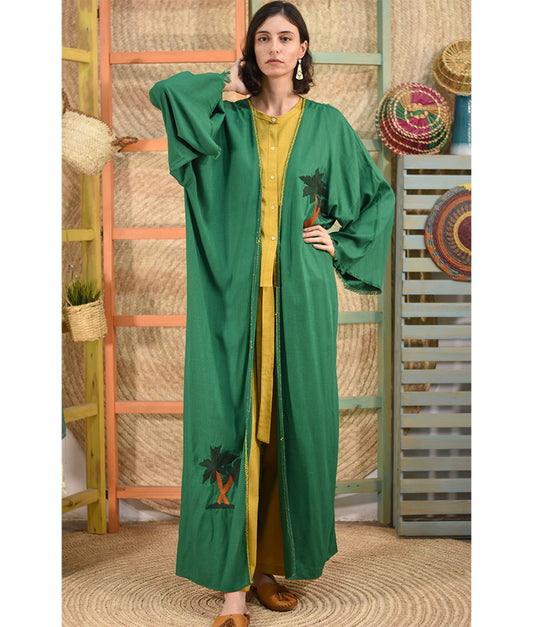 Green Embroidered Handwoven Linen Cardigan handmade in Egypt & available at Jozee boutique