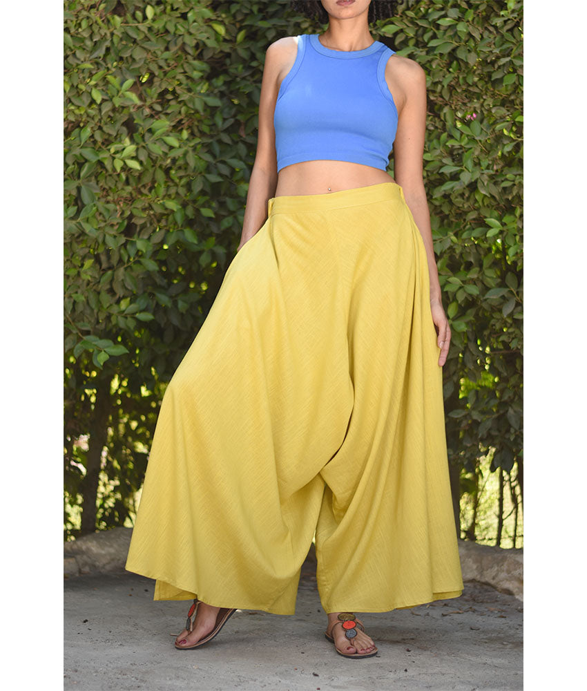 Yellow Flowy Pants handmade in Egypt & available in Jozee boutique