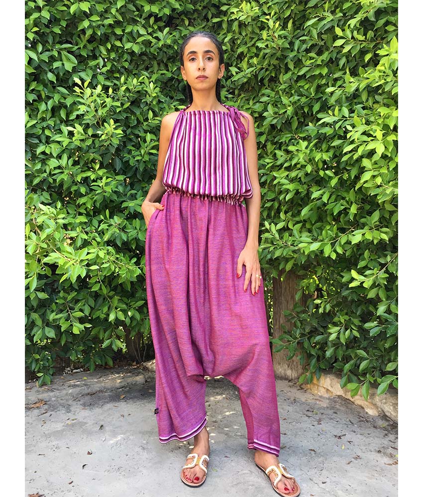 Light Purple & White Adjustable Viscose Jumpsuit handmade in Egypt & available in Jozee boutique