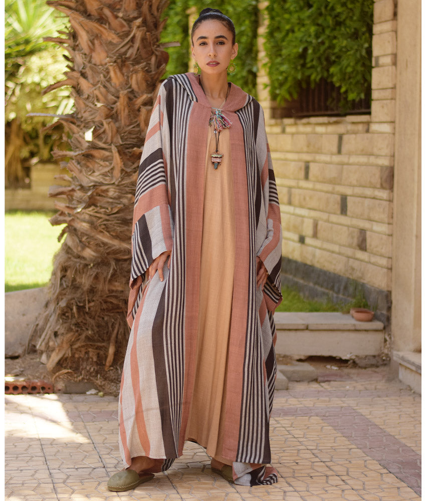 Multicolored Viscose Cardigan with Hoodie handmade in Egypt & available at Jozee Boutique.