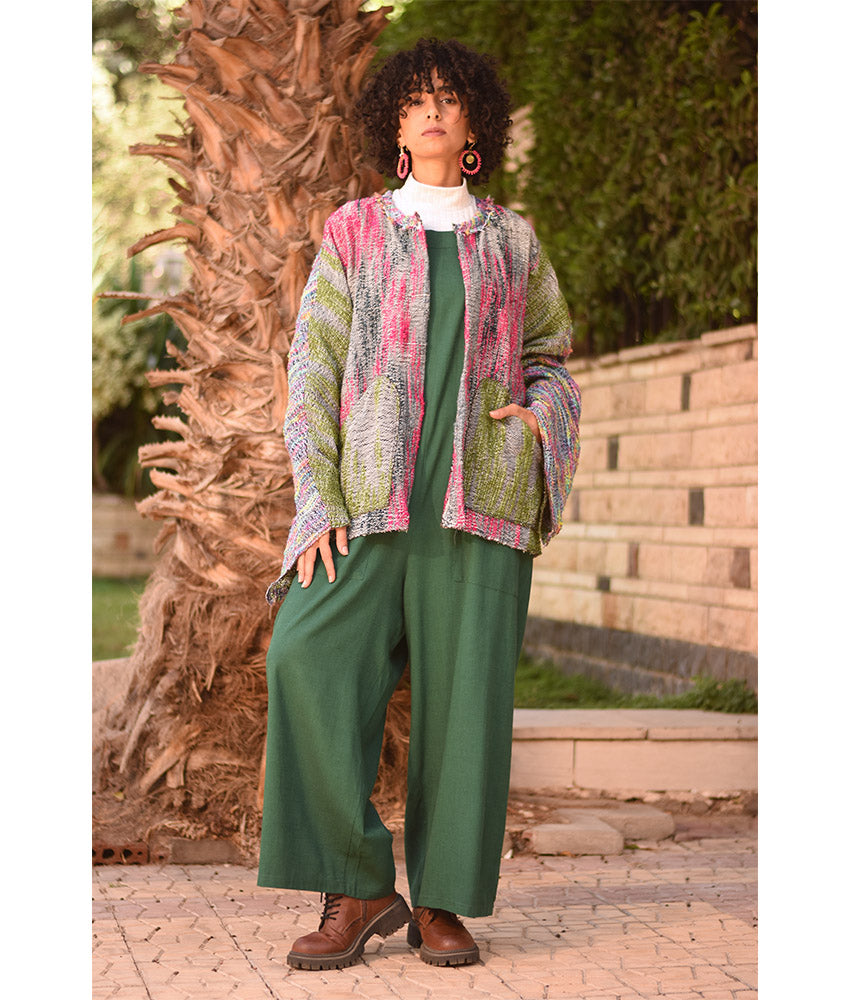 Multicolored Handwoven Jacket handmade in Egypt & available at Jozee Boutique.