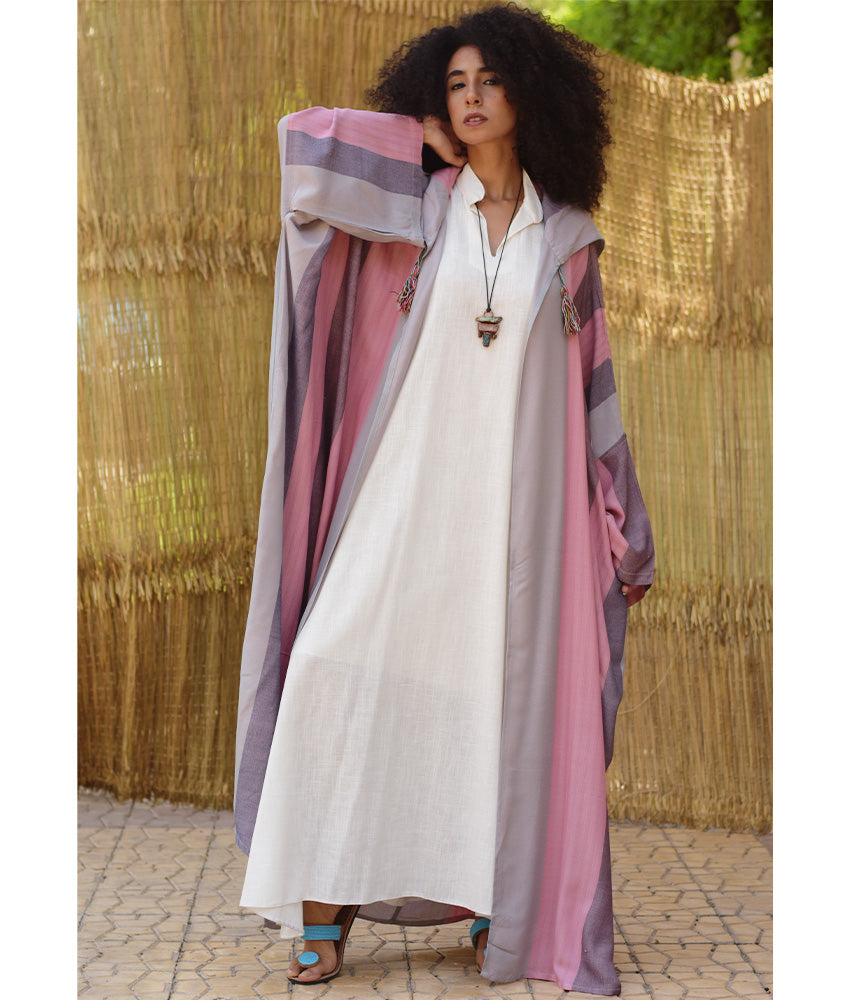 Multicolored Viscose Cardigan with Hoodie