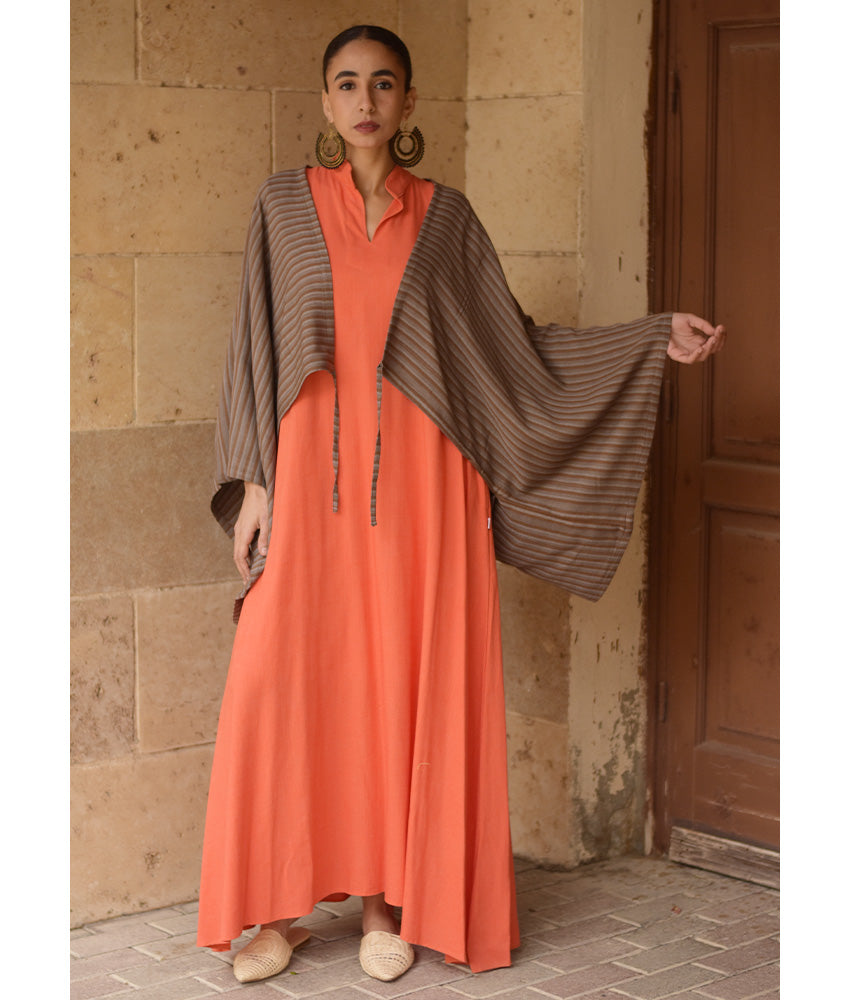 Brown & Beige Heavy Viscose Bolero handmade in Egypt & available at Jozee Boutique.