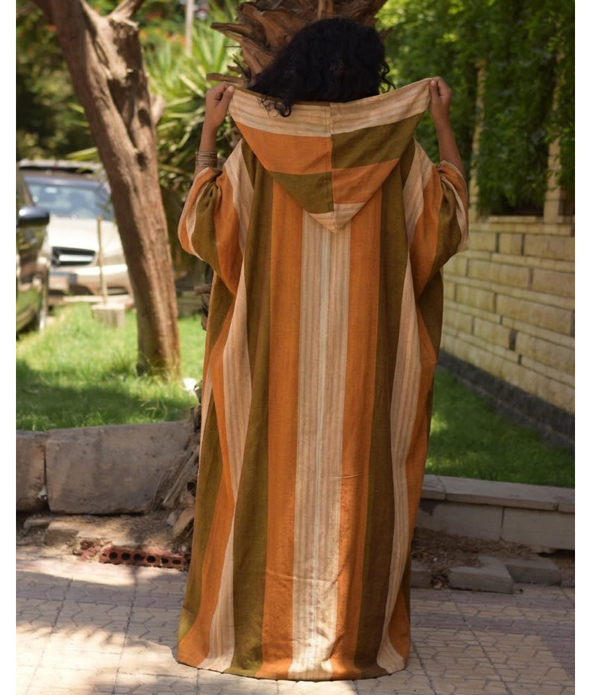 Burnt Orange Viscose Kaftan with Hoodie