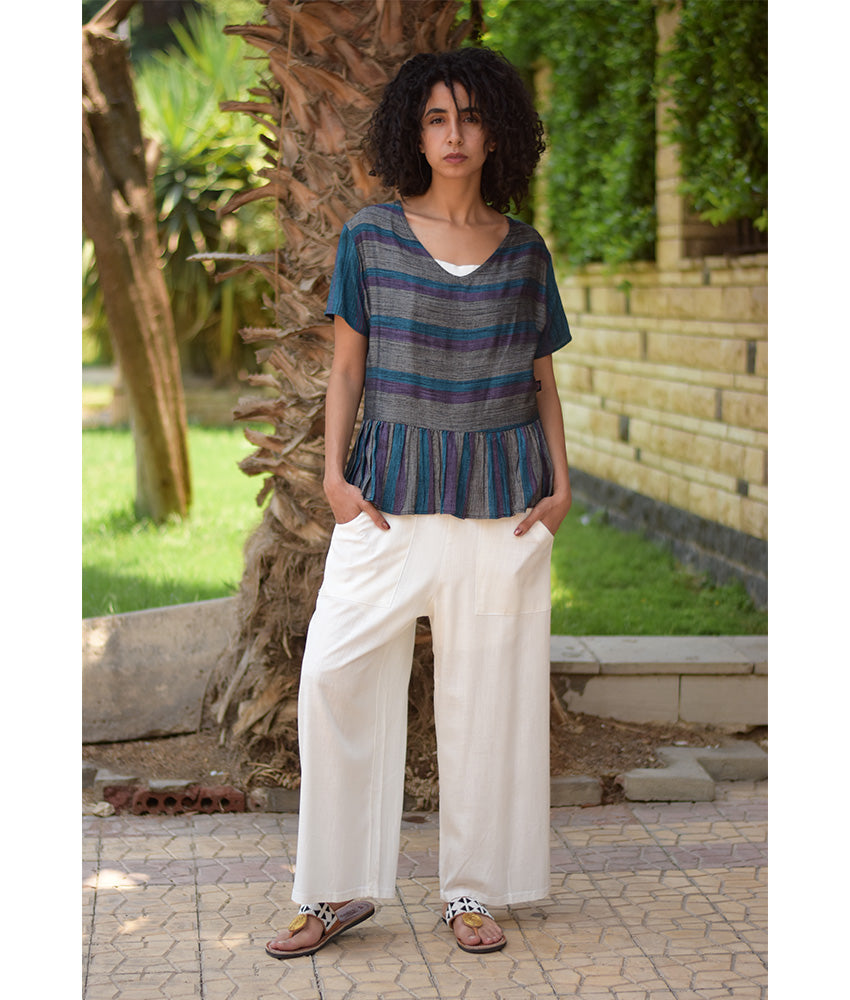 Multicolored Handwoven Ruffle Top handmade in Egypt & available in Jozee boutique