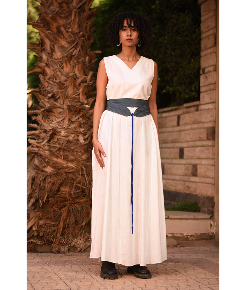 Denim Blue & Multicolored Silk & Cotton Loom Woven Double Wrap Belt handmade in Egypt and available at Jozee Boutique
