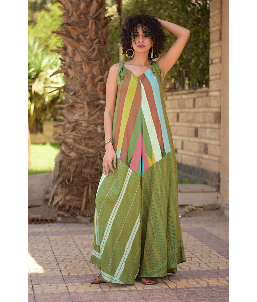 Multicolored Flowy Jumpsuit/Dress handmade in Egypt & available at Jozee boutique