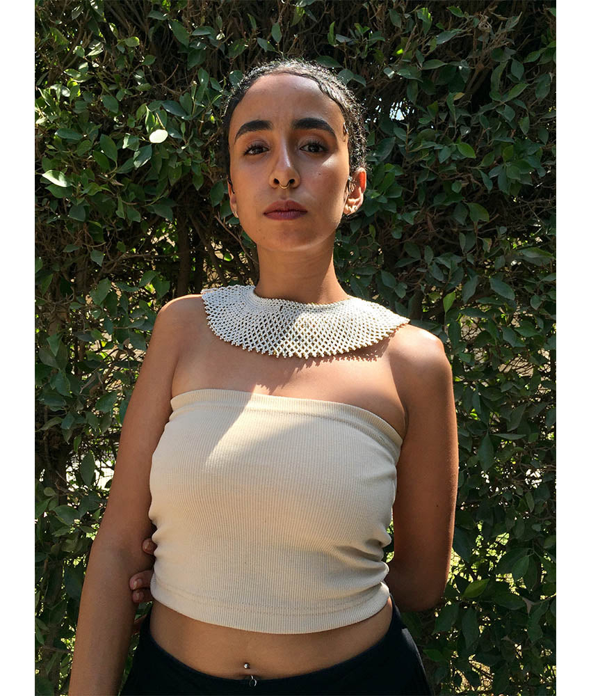 White & Gold Double Layer French Loom Beaded Necklace handmade in Egypt & available at Jozee Boutique.
