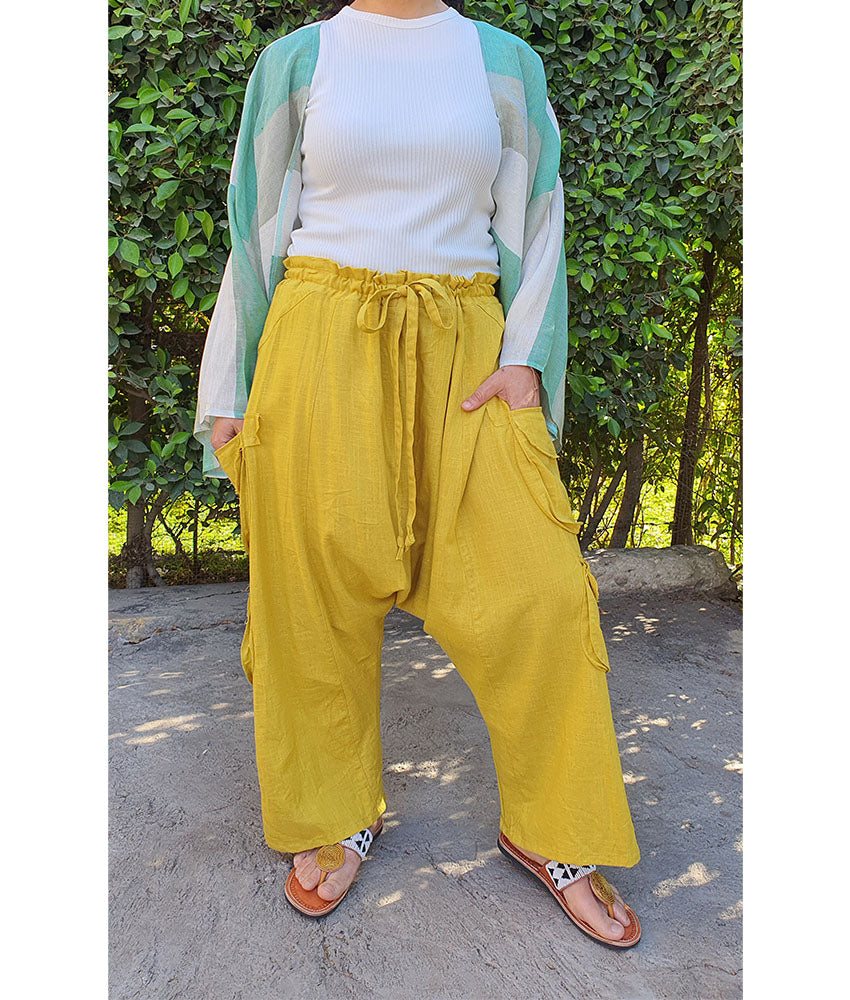Mustard Linen Baggy Harem Pants handmade in Egypt & available in Jozee Boutique