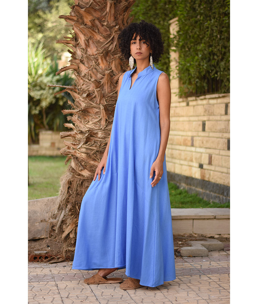Denim blue Linen Japanese Dress made in Egypt & available in Jozee boutique