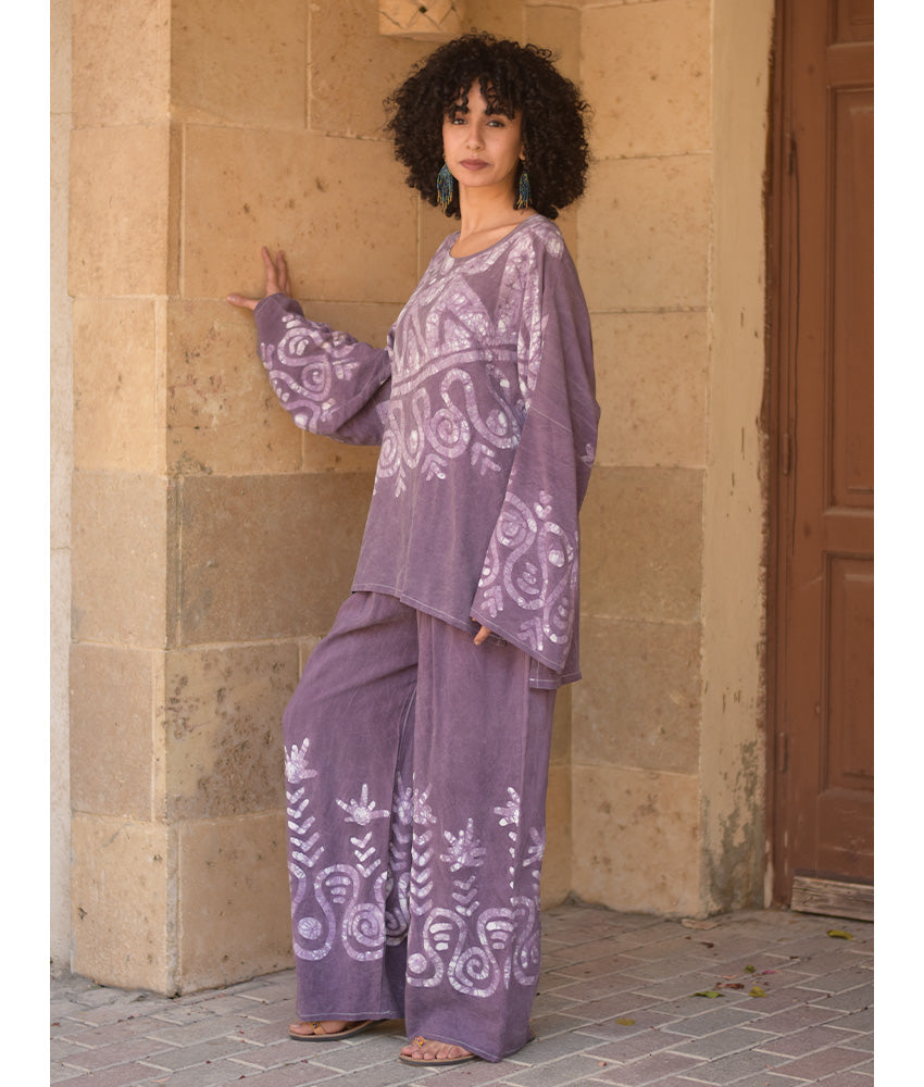 Purple Batik Dyed Doodle Set Handmade in Egypt & available at Jozee Boutique
