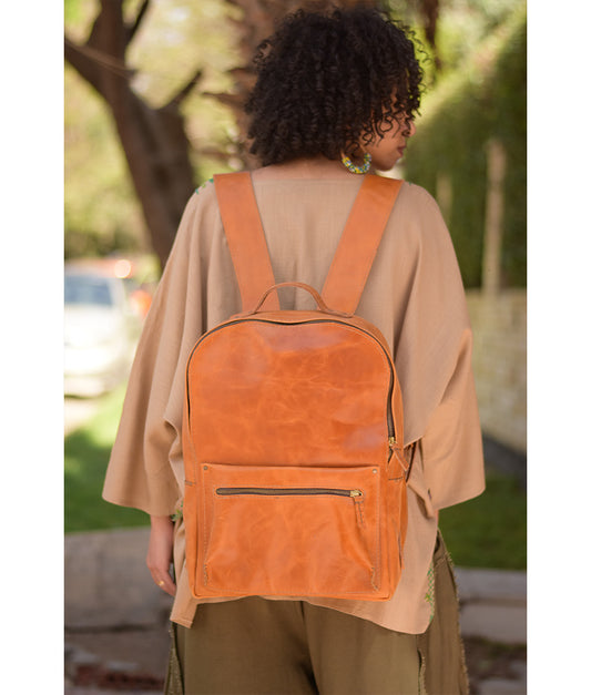 Camel Genuine Leather backpack handmade in Egypt and available at Jozee Boutique.