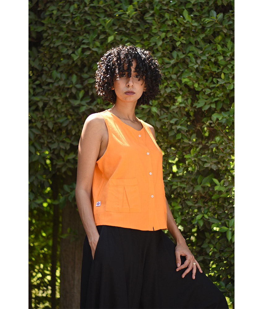 Orange Linen Top handmade in Egypt & available in Jozee boutique