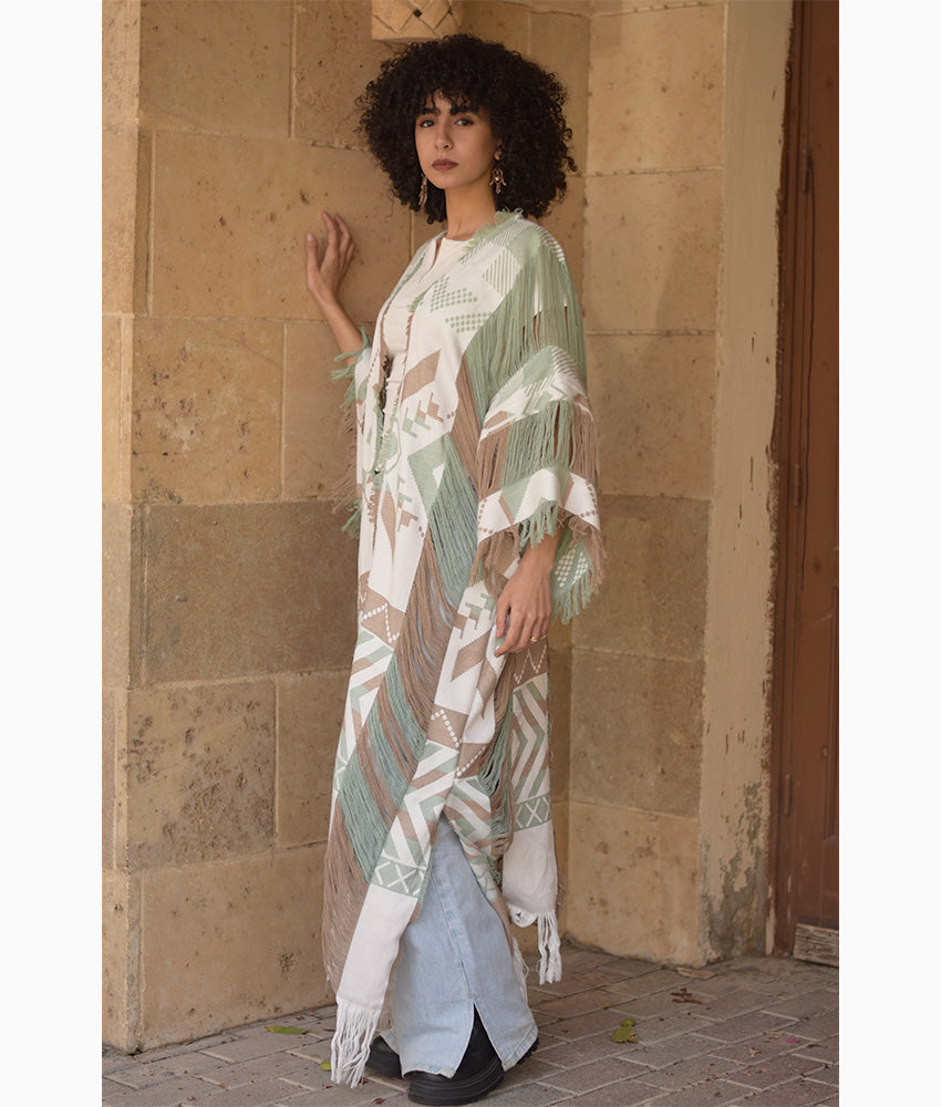 Olive & White Kimono Handmade in Egypt & available at Jozee Boutique