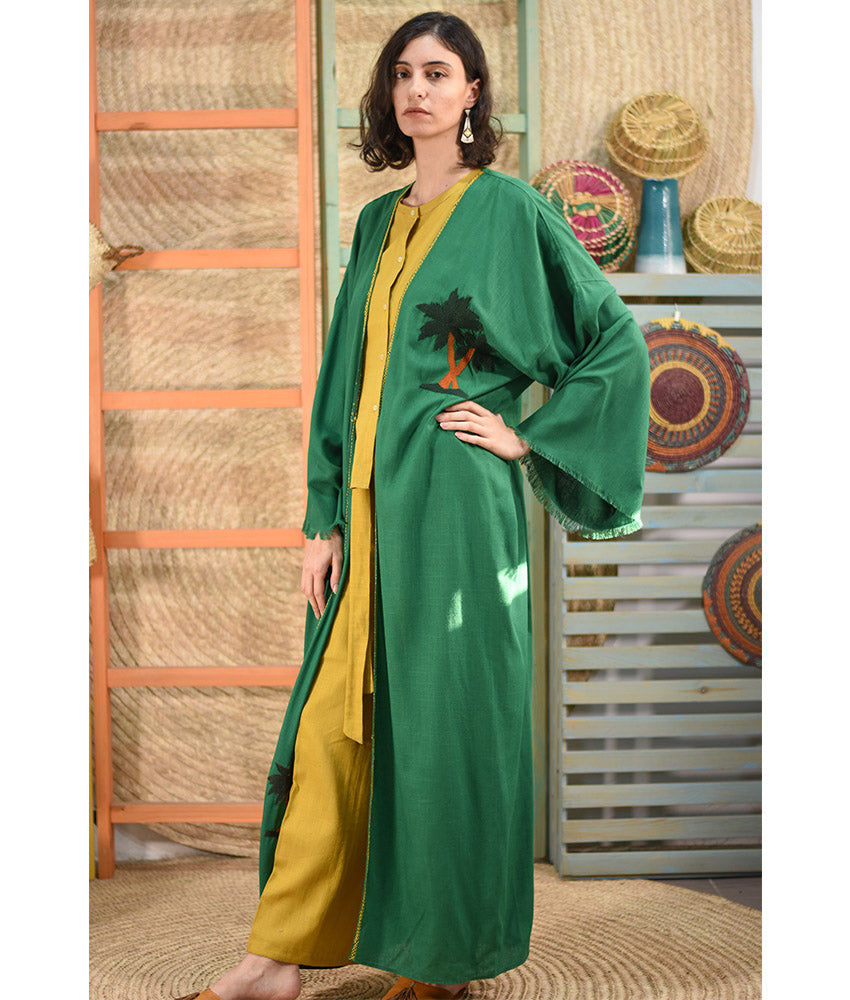Green Embroidered Handwoven Linen Cardigan handmade in Egypt & available at Jozee boutique