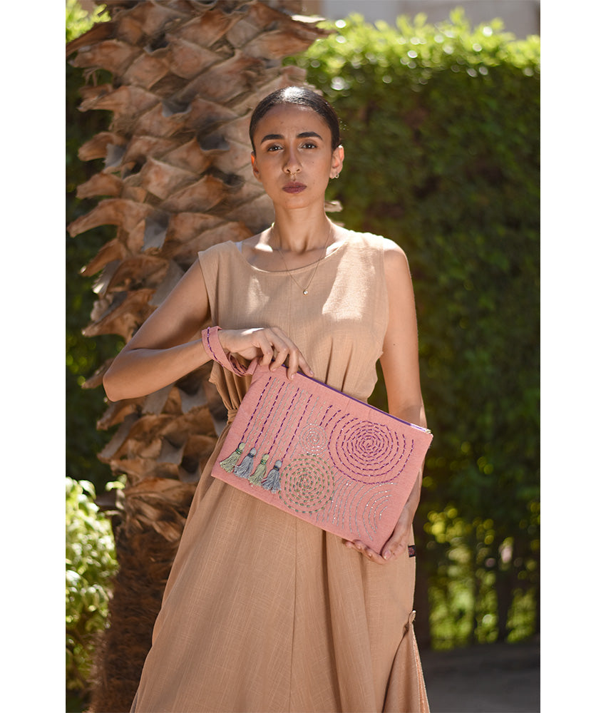 Saumon Embroidered Clutch handmade in Egypt & available at Jozee Boutique.