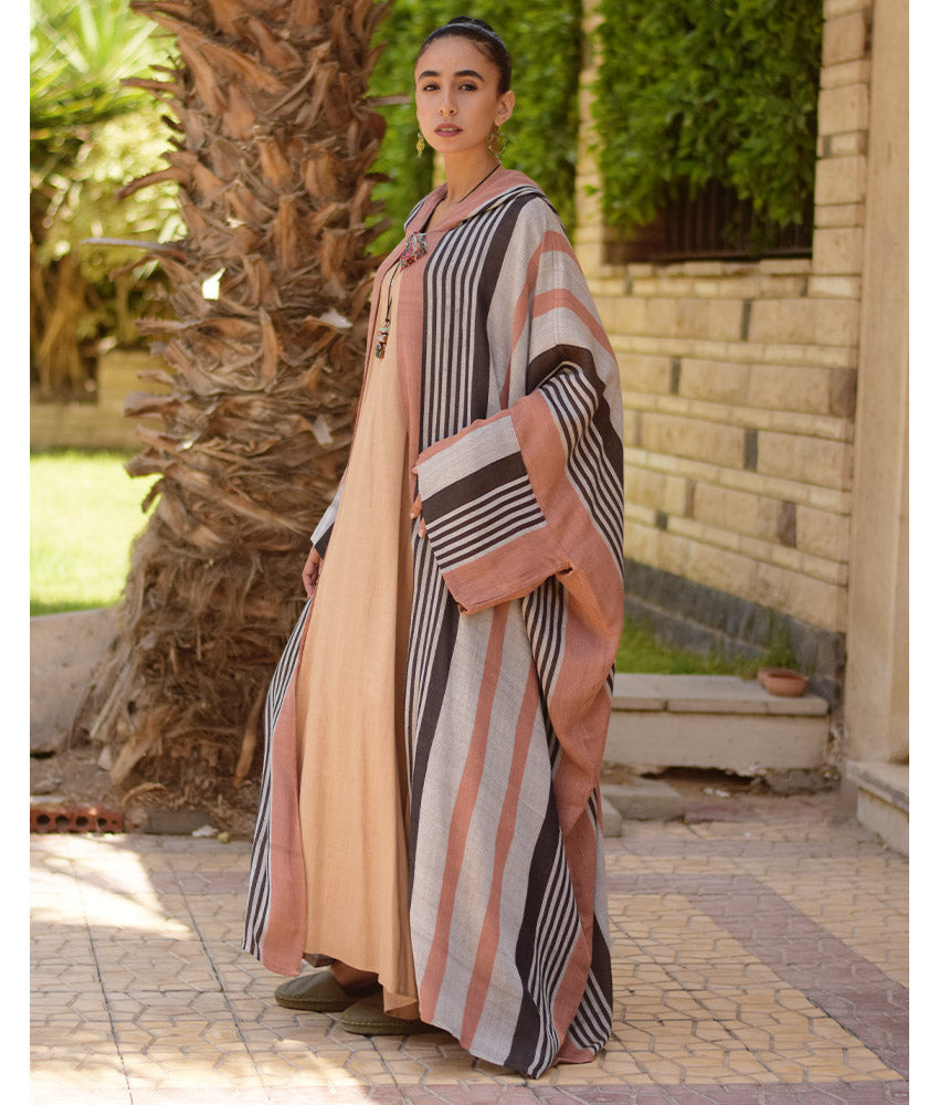 Multicolored Viscose Cardigan with Hoodie handmade in Egypt & available at Jozee Boutique.