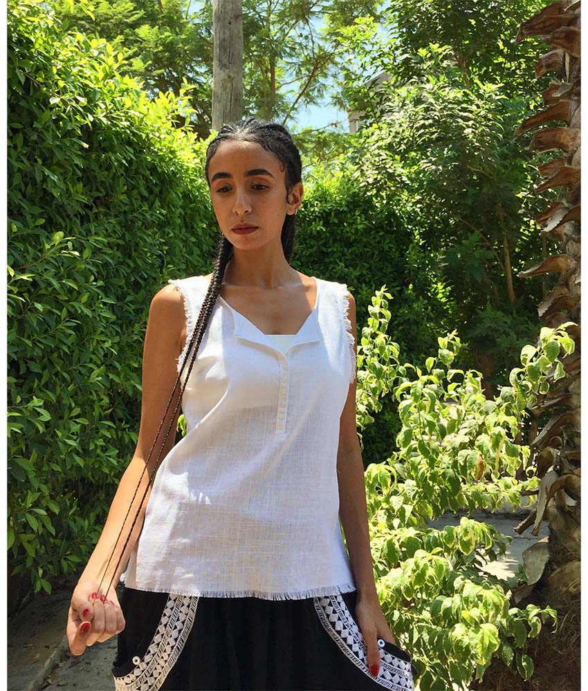 White Linen Top handmade in Egypt & available in Jozee boutique