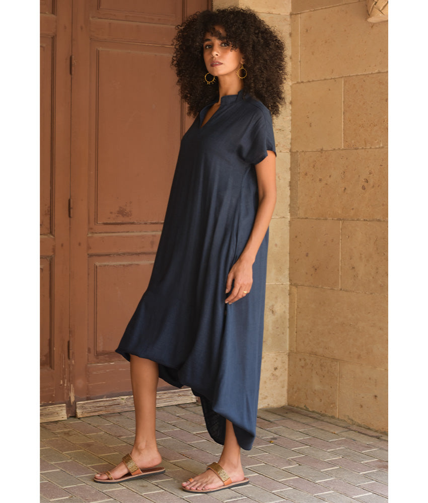 Navy Blue Linen Adjustable Dress