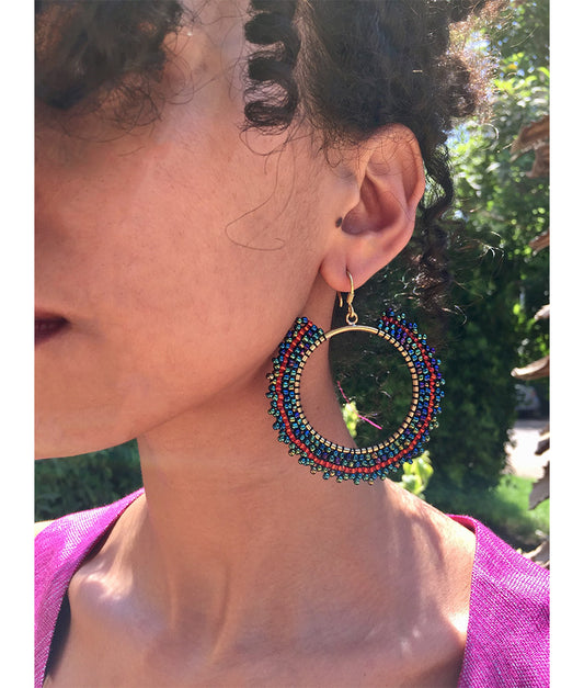 Multicolored Beaded Copper Earrings handmade in Egypt & available in Jozee Boutique