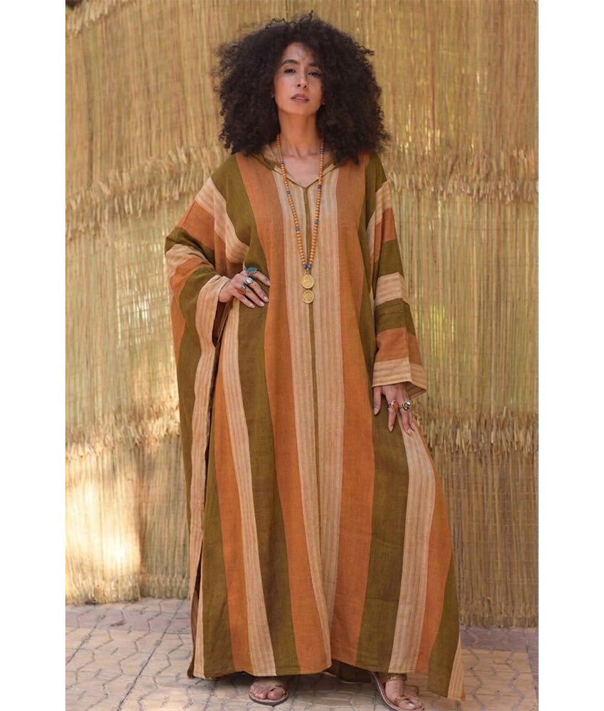 Burnt Orange Viscose Kaftan with Hoodie