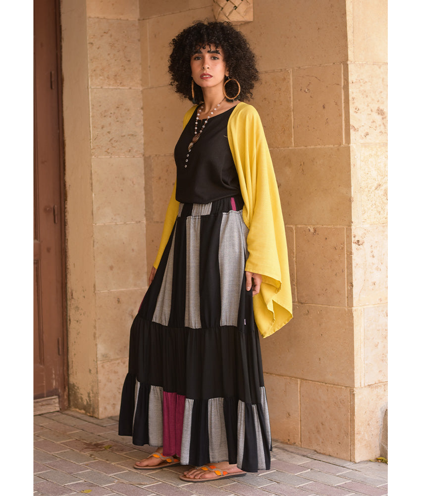 Multicolored Handwoven Ruffle Skirt handmade in Egypt & available at Jozee Boutique.