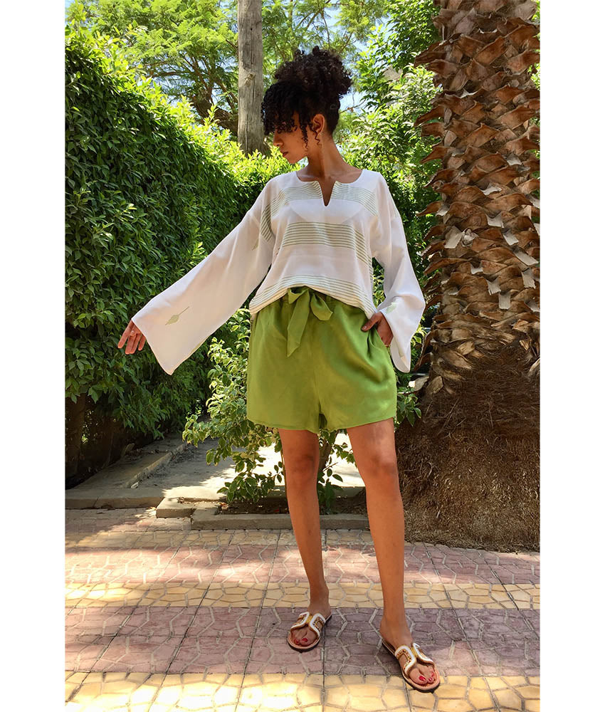 Apple Green Adjustable Viscose Shorts handmade in Egypt & available in Jozee boutique