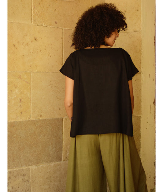 Black Linen Relaxed Top handmade in Egypt & available at Jozee boutique